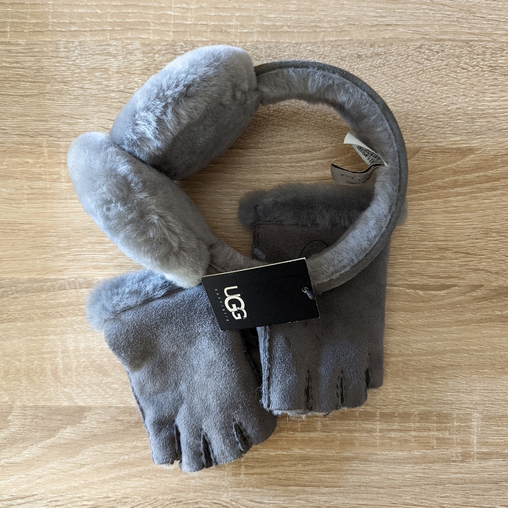 UGG Grey Earmuffs & Fingerless Gloves Set